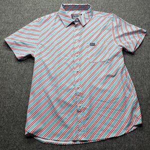 Burlebo Shirt Men L Performance Teal Red Striped Stars Stripes Candy Cane